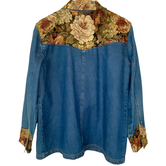 Vintage 80s 90s Blassport Womens Embroidered Denim Jean Jacket Floral Collar - S - Picture 2 of 9